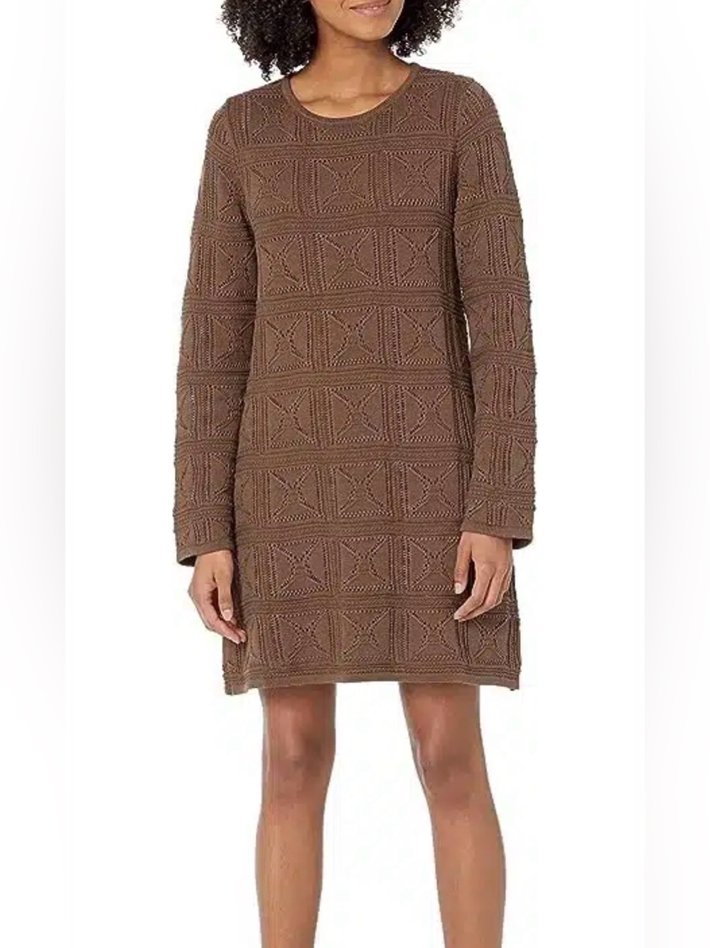Boho Country Knitted Long Sleeve Sweater Dress NEW Size Large Cotton Coco Brown